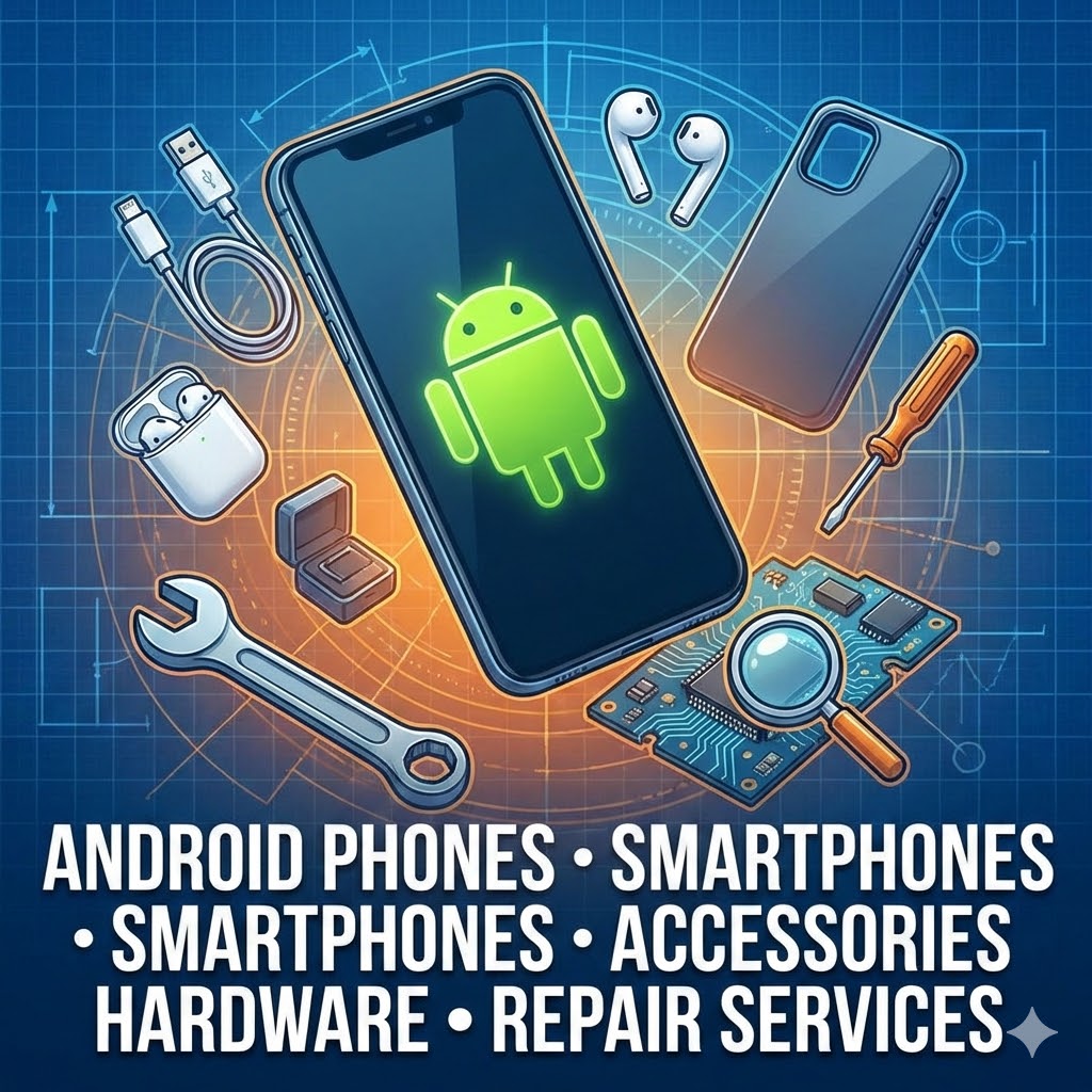 offering Android phones, smartphones, mobile accessories, hardware, and related repair services.