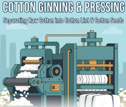 cotton ginning and pressing, separating raw cotton into cotton lint and cotton seeds 