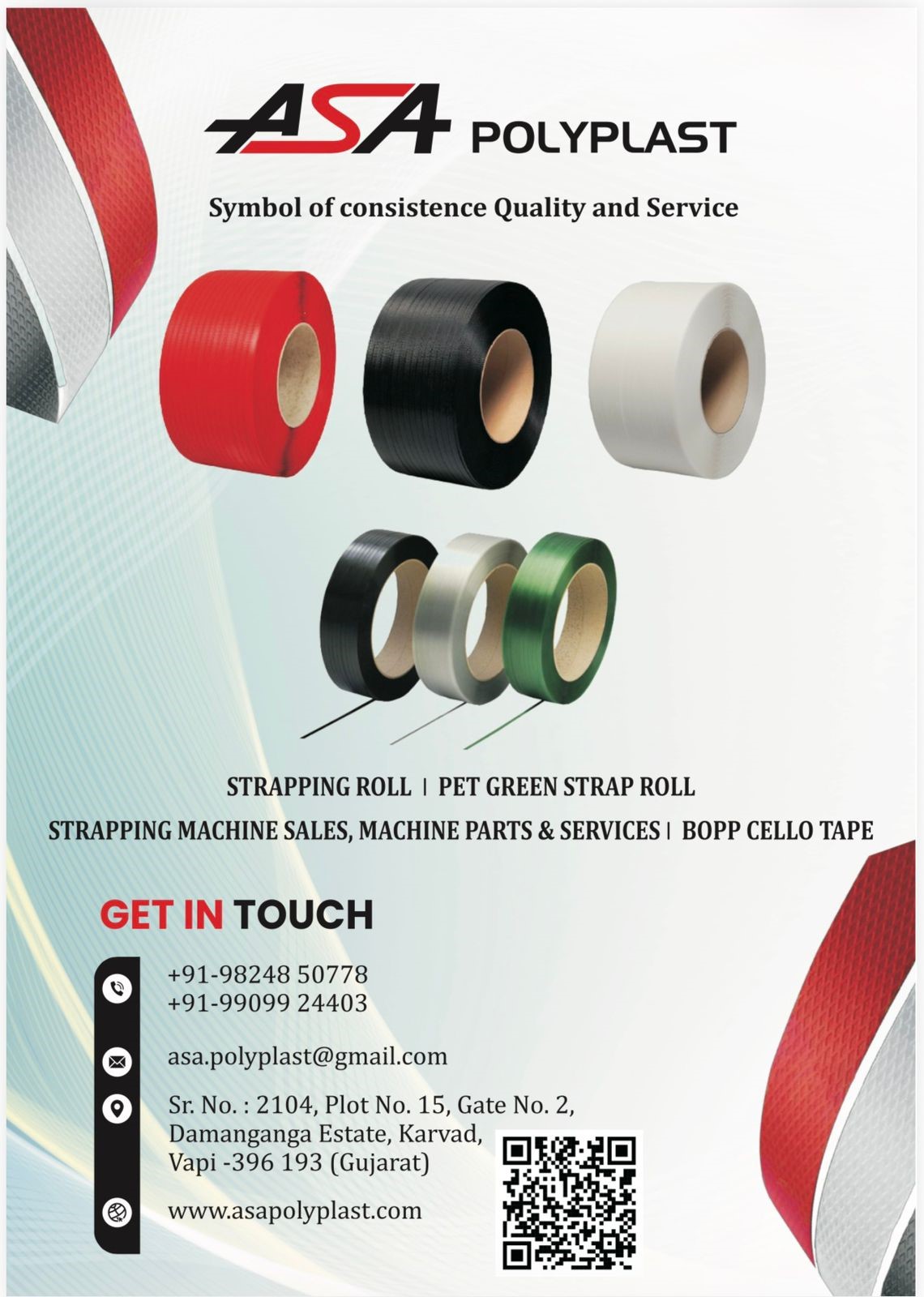 PACKAGING MATERIALS (PP STRAPPING ROLL I PET GREEN STRAP ROLL STRAPPING MACHINE SALES, MACHINE PARTS & SERVICES , BOPP CELLO TAPE)