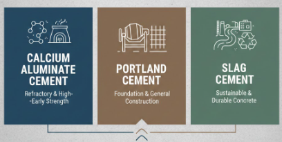 calcium aluminate cement, portland cement & slag cement