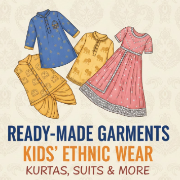  readymade garments, primarily kids' ethnic wear including kurtas, suits, and similar apparel items.