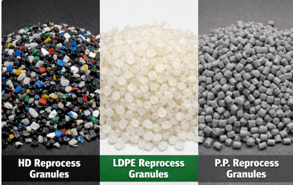 HD reprocess granules, LDPE reprocess granules, P.P. Reprocess granules.