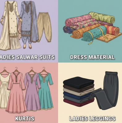ladies salwar suits, dress material, kurtis & ladies leggings 