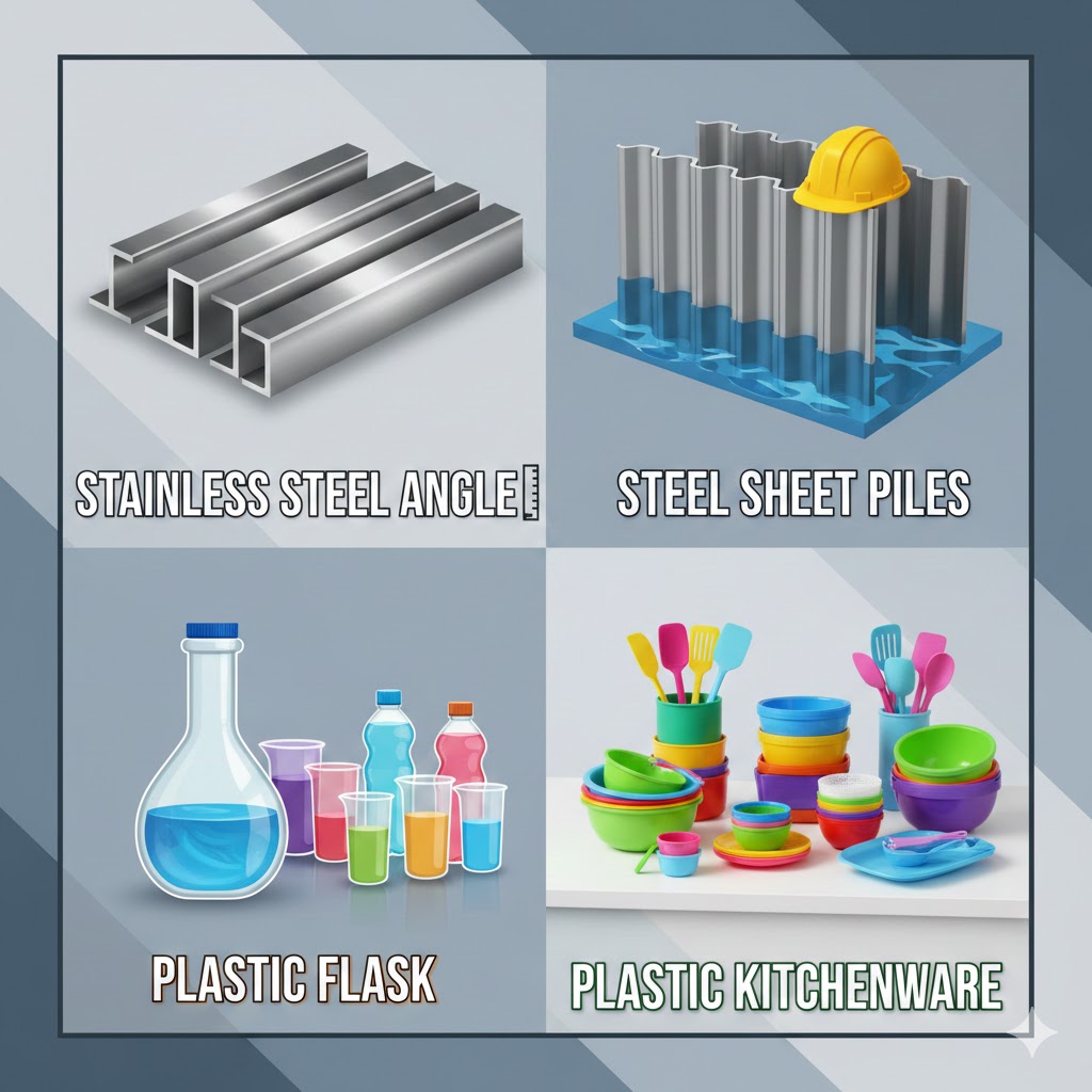 stainless steel angle, stainless steel pipe angle, steel sheet piles, iron wall hanging, plastic flask & plastic kitchenware