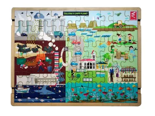 WISSEN Wooden Building Happy Planet Jigsaw Puzzle 