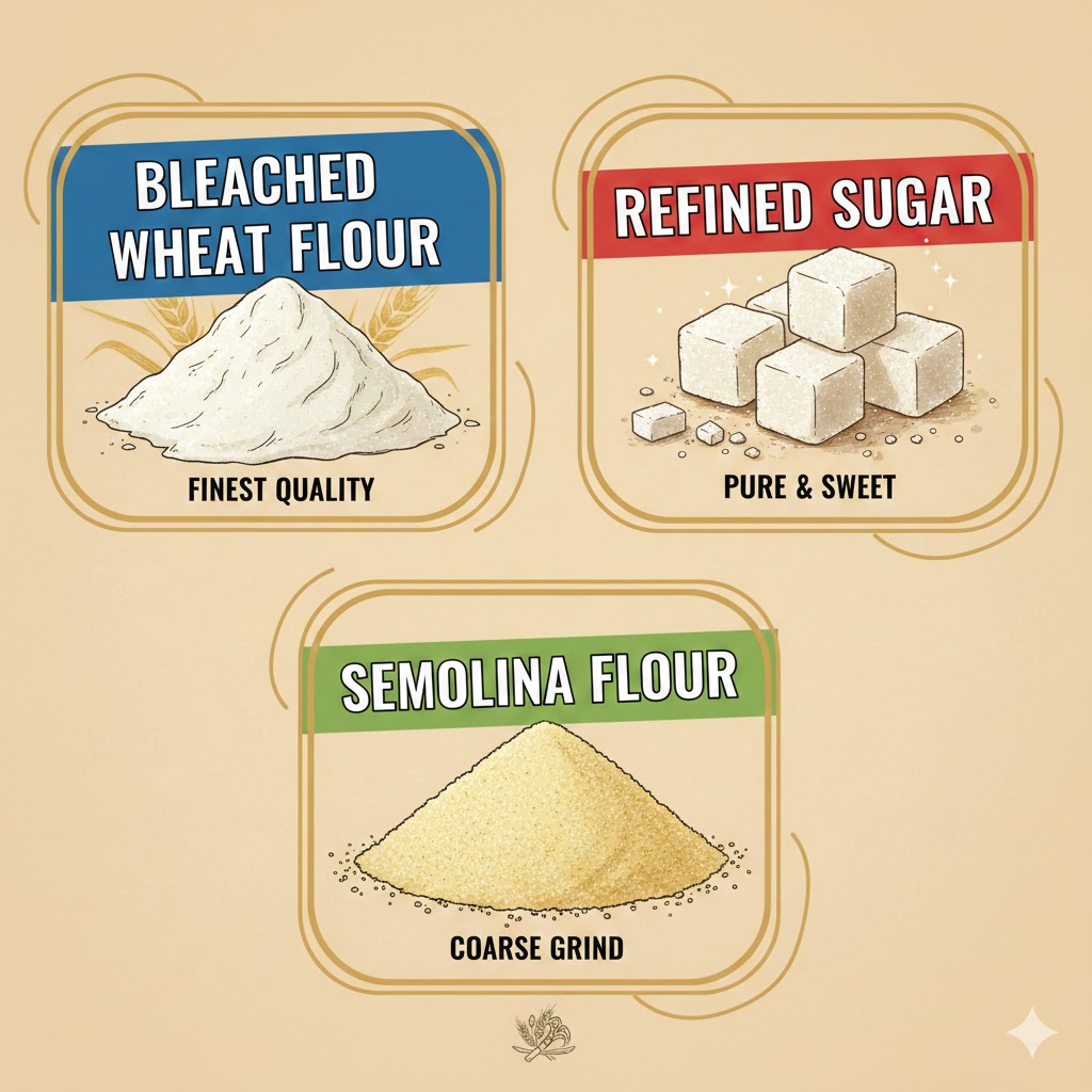  bleached wheat flour, refined sugar & semolina flour 