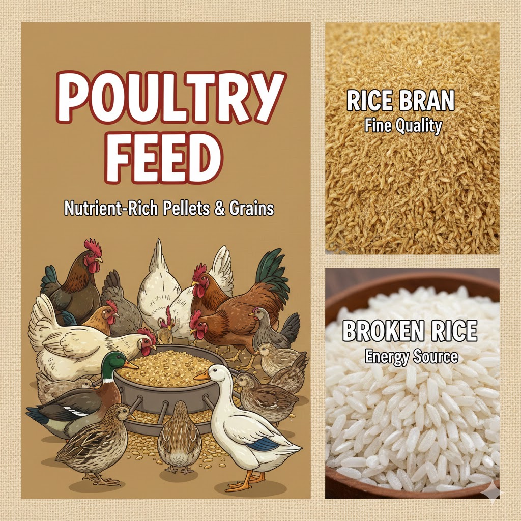 poultry feed, rice bran & broken rice