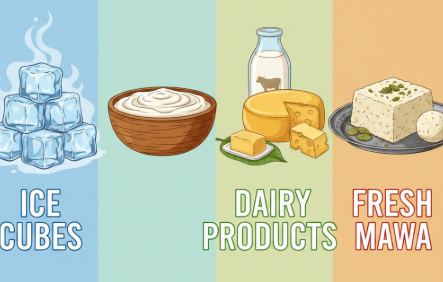ice cubes, dairy products & fresh mawa