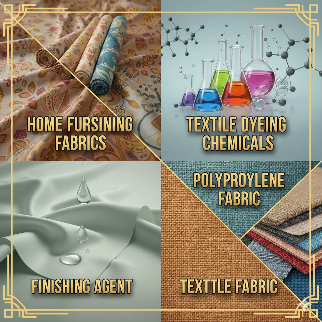 home furnishing fabrics, textile dyeing chemicals, finishing agent, polypropylene fabric & textile fabric