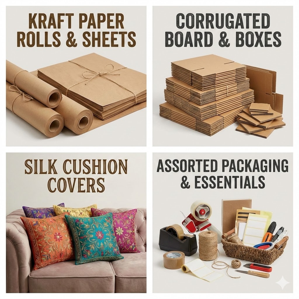 kraft paper, corrugated board, silk cushion cover & other products