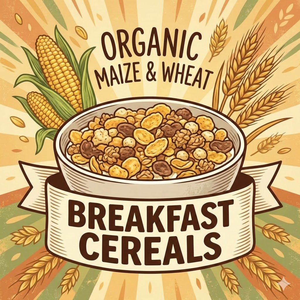  breakfast cereals, organic maize & wheat