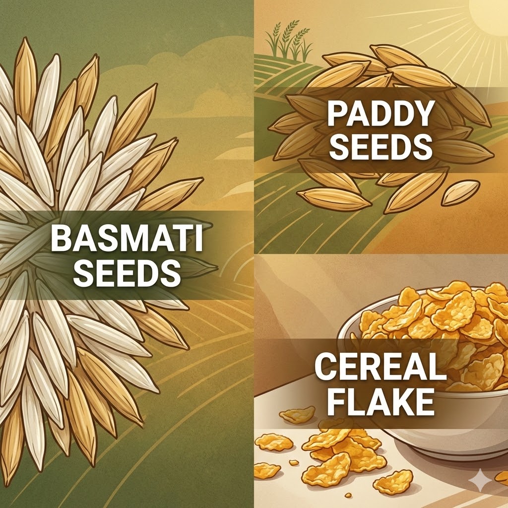  basmati seeds, paddy seeds & cereal flake 