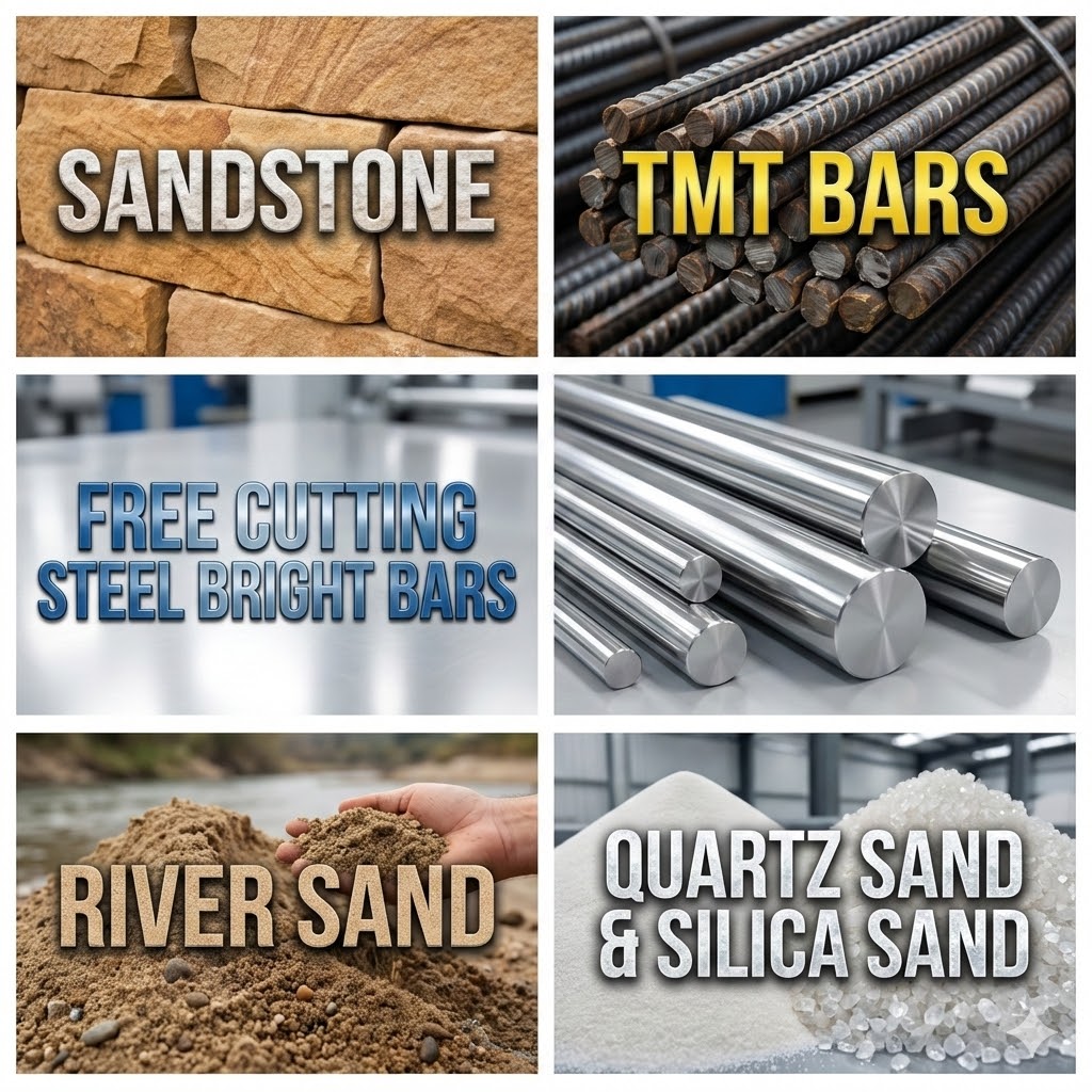  sandstone, tmt bars, free cutting steel bright bars, river sand, quartz sand & silica sand