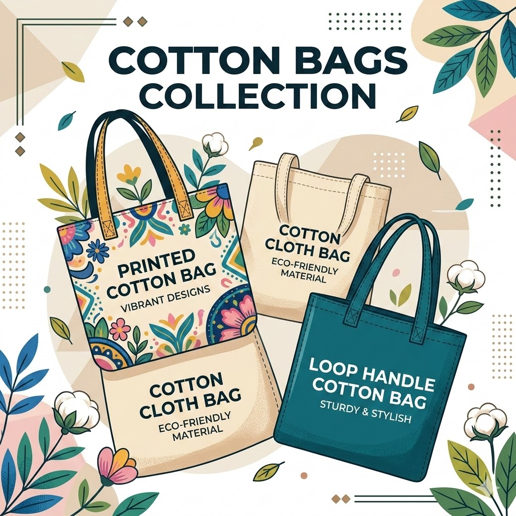  printed cotton bag, cottan cloth bag & loop handle cotton bag