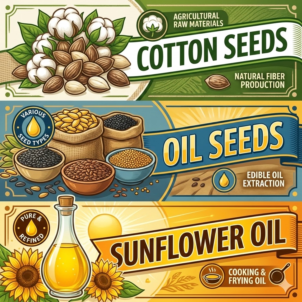  cotton seeds, oil seeds & sunflower oil