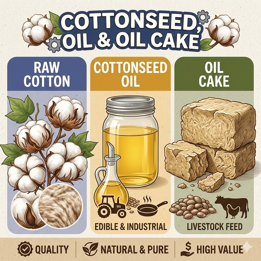 cottonseed oil, oil cake & cotton