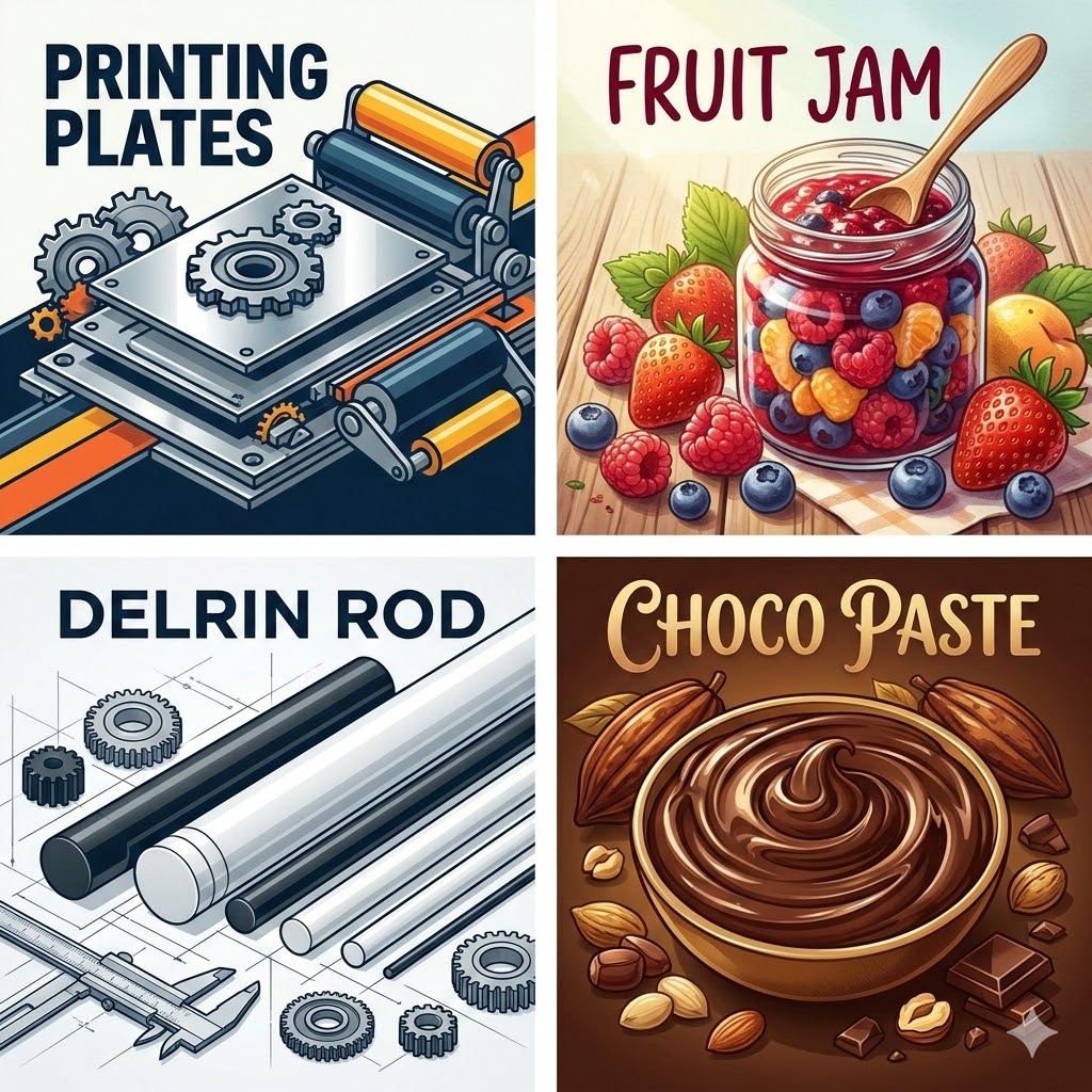 Printing Plates , fruit jam, delrin rod & choco paste 