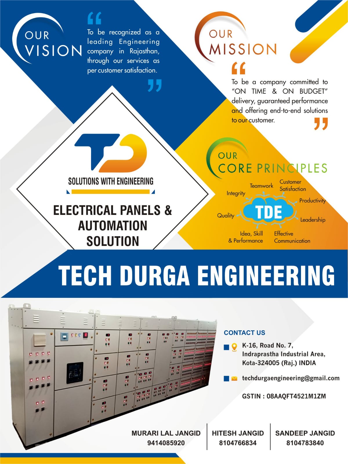 electrical panels such as LT, MCC, APFC, and PCC panels. Offering products like Welding DBs, Meter Panels, Load Shading Panels, AHF Panels, VFD Panels, and more.