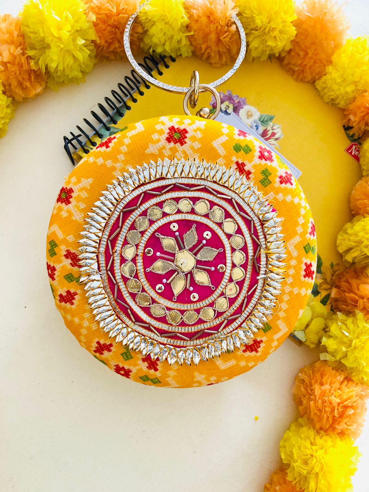 Women Round Ethnic Clutch Bag