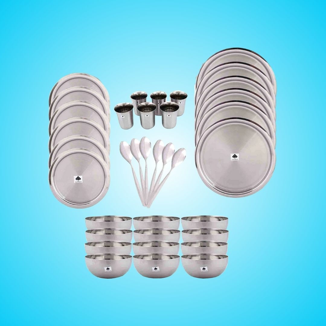 36 Pc Stainless Steel Dinner Set, SAIL SALEM, Elite Set, 304 Grade, Set for 6, Premium Quality, Salem Steel, Eco Friendly, Food Grade, Rust Free, Crack Free, Gift Pack- Odyssey