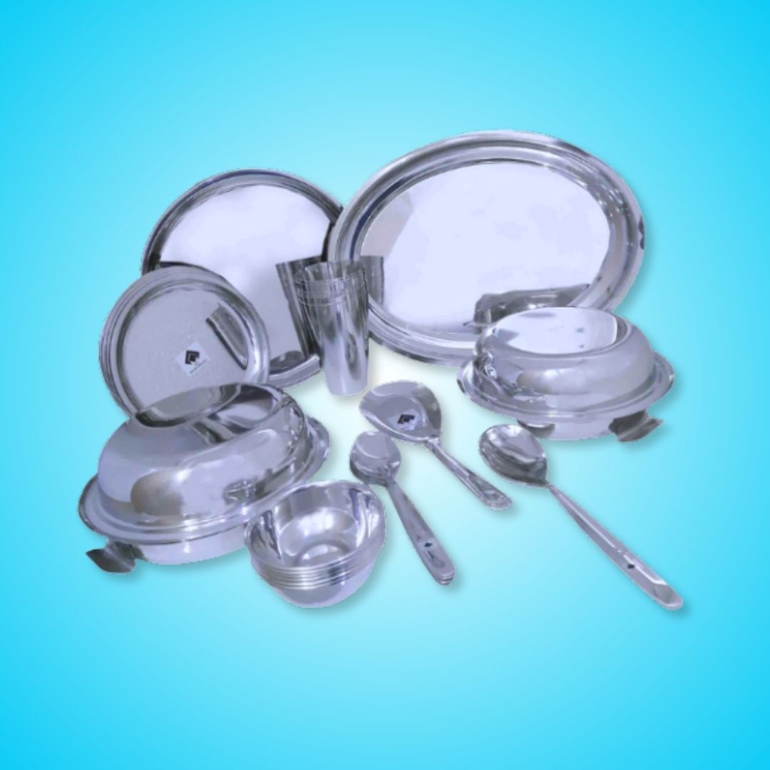 Dinner Set- 36 Piece, SAIL Salem Stainless, 304 grade, Dinner Set for 6, Shine Finish, No Rust, No Crack, Manufactured by Steel Authority of India, Gifting Ideas