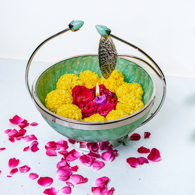 Glass Decorative Bowl with Silver Metallic Rim