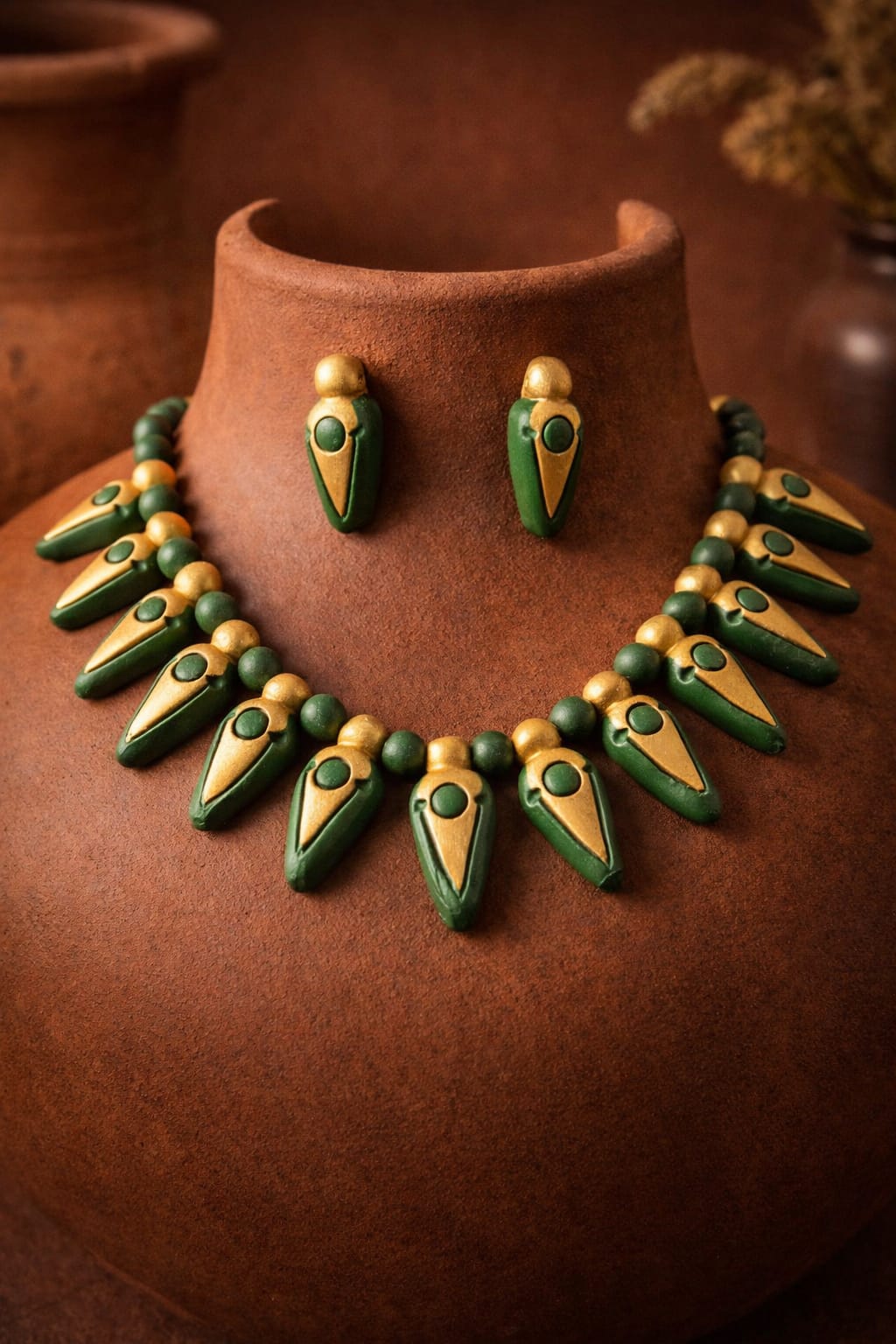 Cone bead green choker set