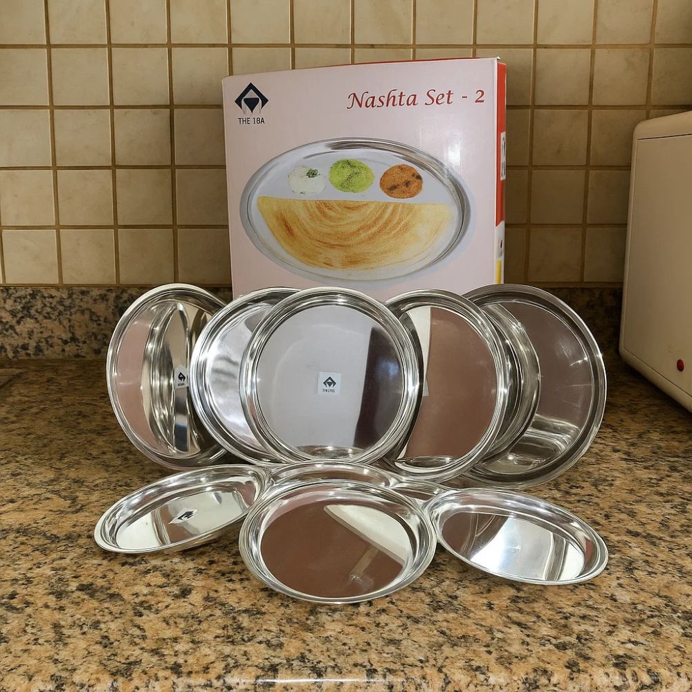 Breakfast Set- 2 (Full Plate & Quarter Plate), Sail Salem Nashta Set-2, SAIL, Manufactured by Steel Authority of India Ltd., 304 Grade Stainless Steel, Small Dinner Set, Rust and crack free, Gift