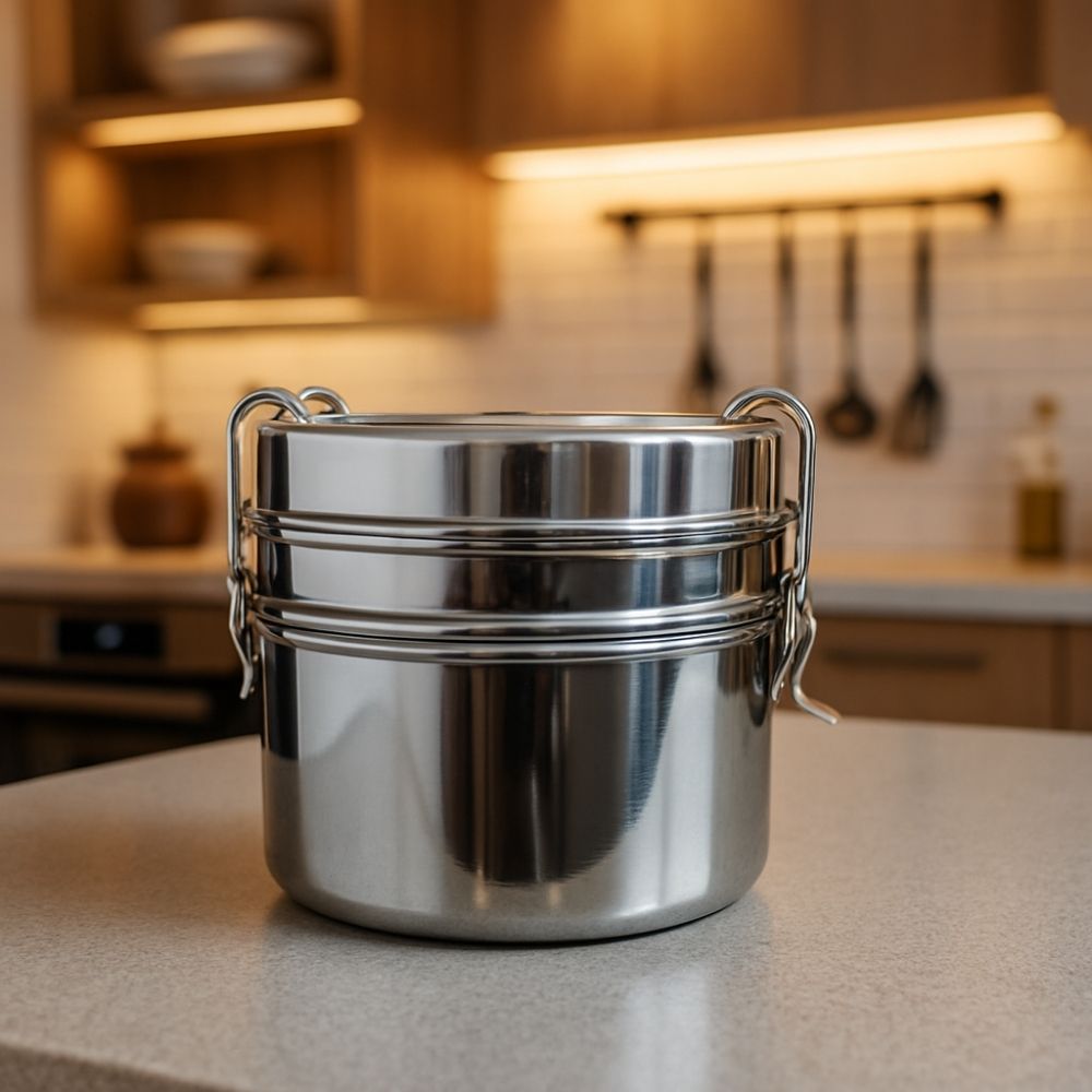 Lunch Box & Tiffin- 2 Layer, 2 Tier Tiffin Box Stainless steel, 304 Grade Stainless steel, SAIL Salem, SAIL, Steel Tiffin Box, Premium Quality Steel, Gift Item, Rust Free & Crack Free Tiffin Lunch Box, Eco-Friendly, Dishwasher, Lunch Box for Daily Use, Office & School Use Lunch Box, Compact, Reusable, Ideal for Meal Prep & Travel, Easy to Clean
