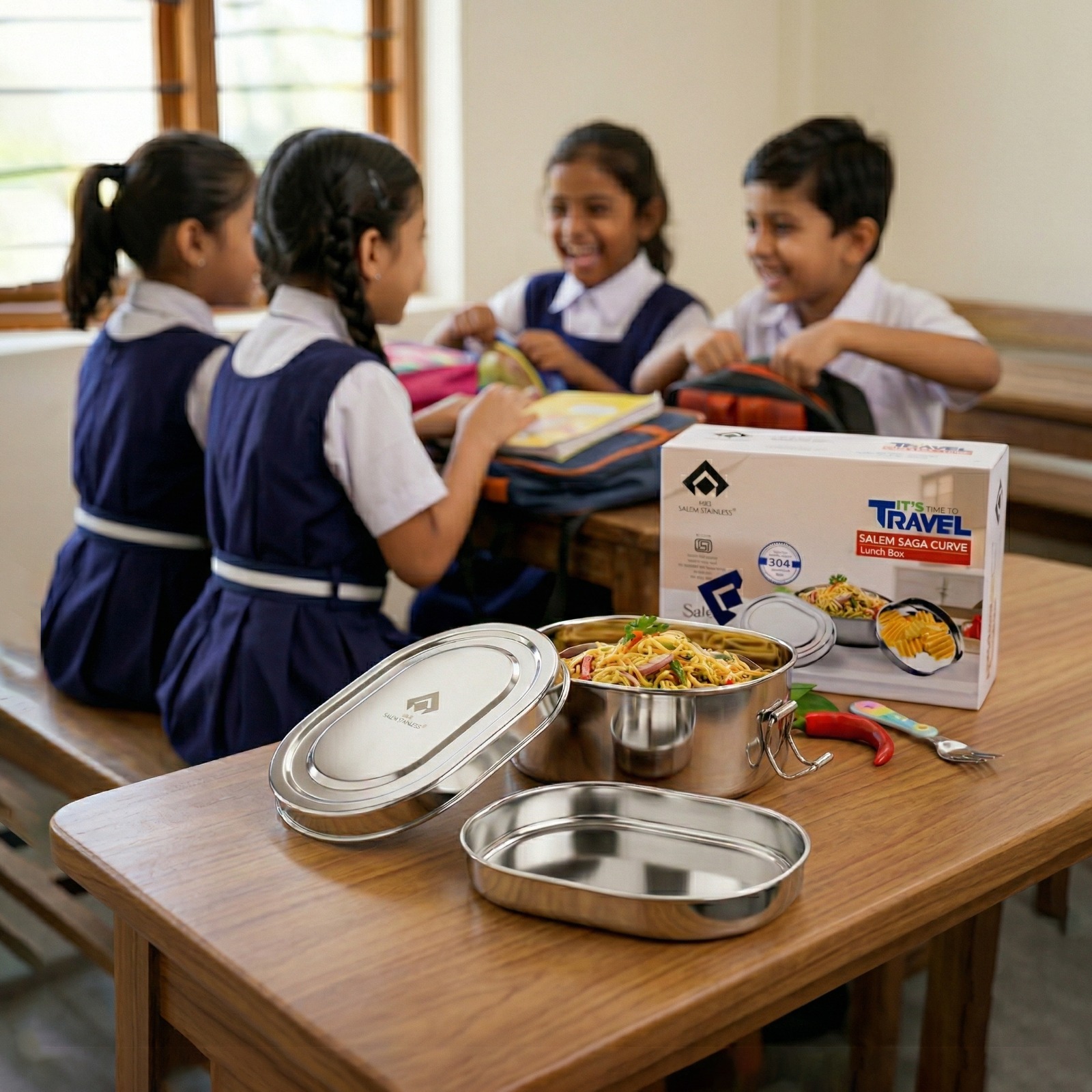 SAIL SALEM Saga Curve Lunch Box, Leak-Proof Travel Tiffin Box for Office & School, Food Grade