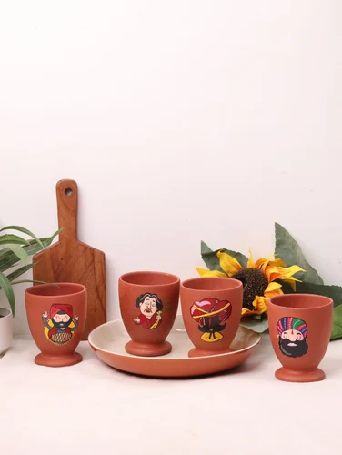 Hand Painted Terracotta Mug Set