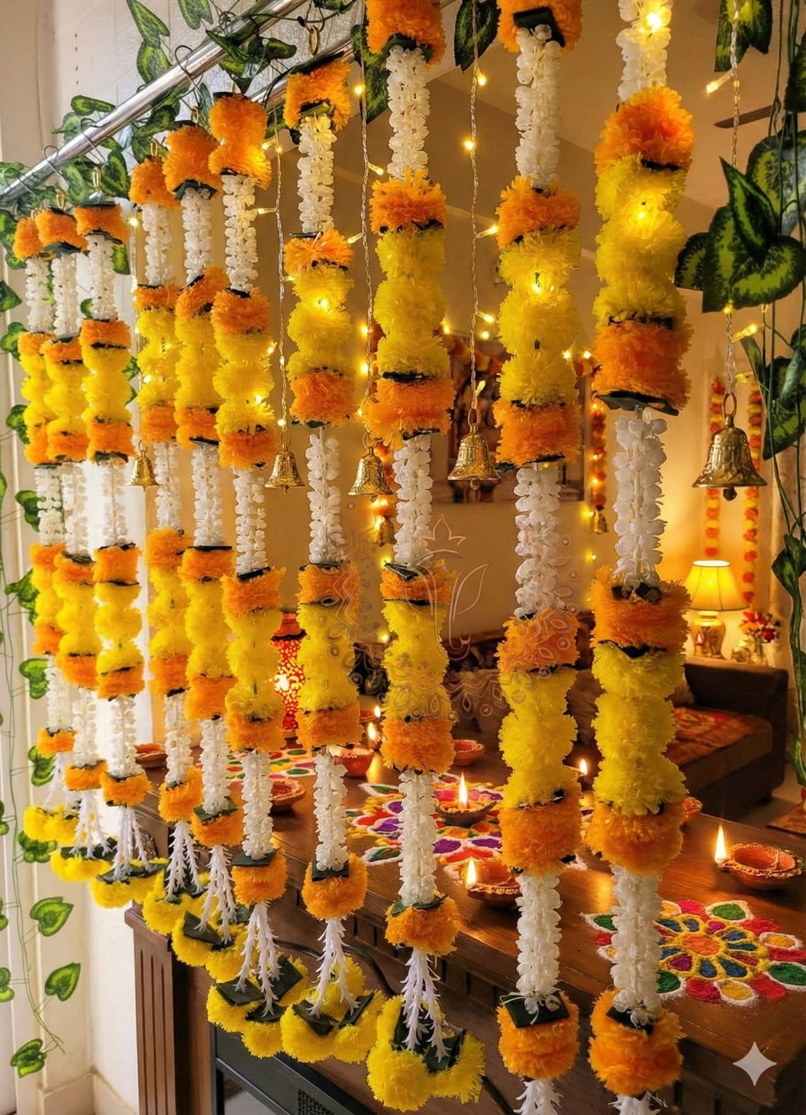 Pcrafts Premium Artificial Marigold Jasmine Hanging Garlands (Pack of 10) for Diwali, Pooja & Home Décor