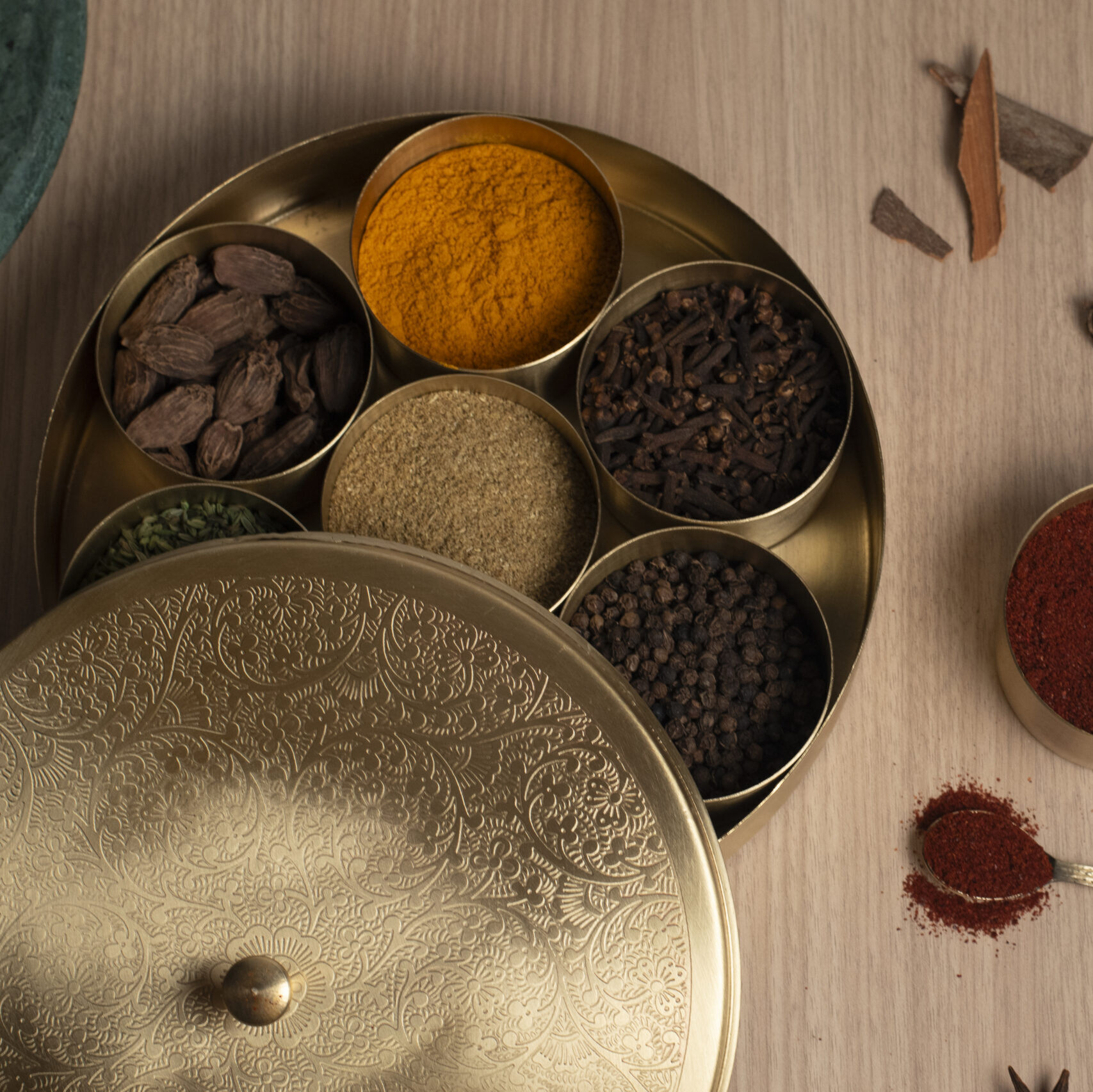 Brass Masala / Spice Organizer with Lid