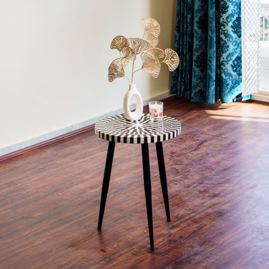 Bone Inlay Round Side Table