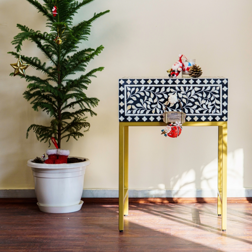 Bone Inlay Bedside Table