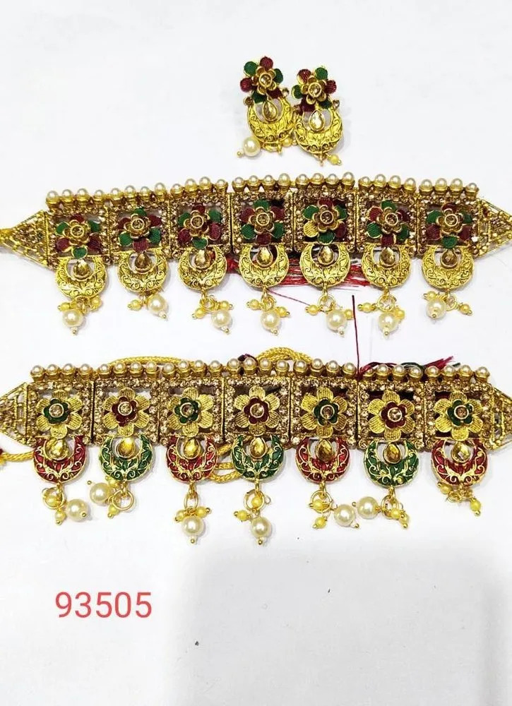 Golden Designer Meenakari Necklace Set