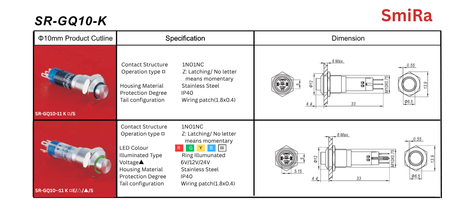 Pushbutton Switch-(10mm) SR-GQ10K