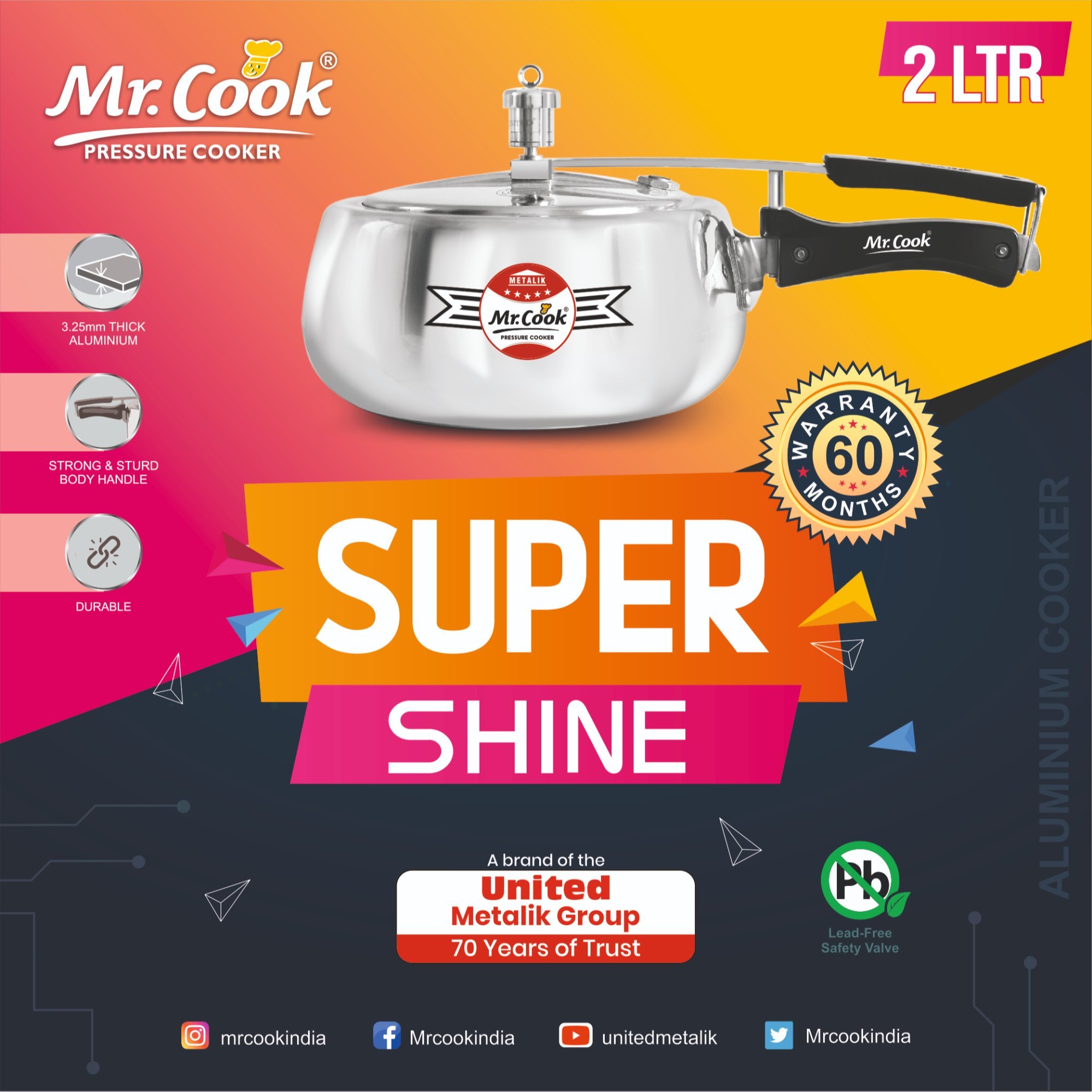 MR.COOK(2 Litres) SUPER SHINE PRESSURE COOKER