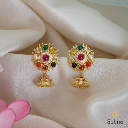 Fresh Navratna 18K Gold Jhumki Earring