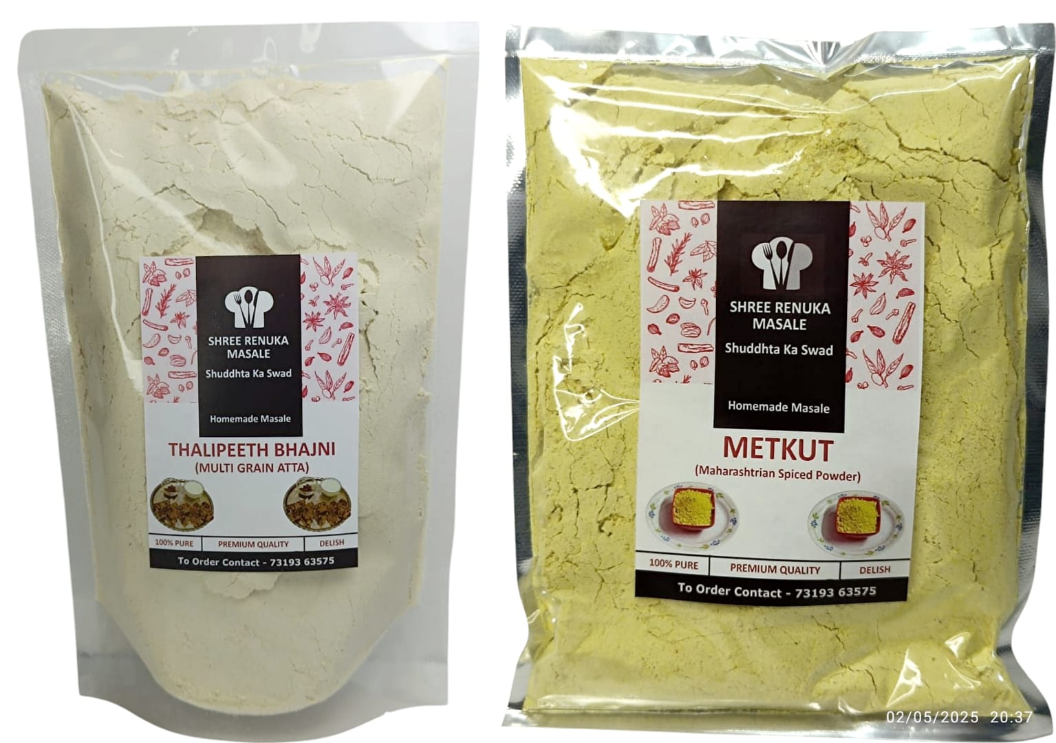 Authentic Metkut Powder | Traditional Maharashtrian Spiced Powder (Mixed Lentil and Spice Blend) | 100gm & Thalipith Bhajani Flour Healthy Multigrain Atta Cooking, 250gm | Combo
